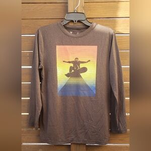 Xersion Brown Long Sleeve Tee with Surfer Graphic